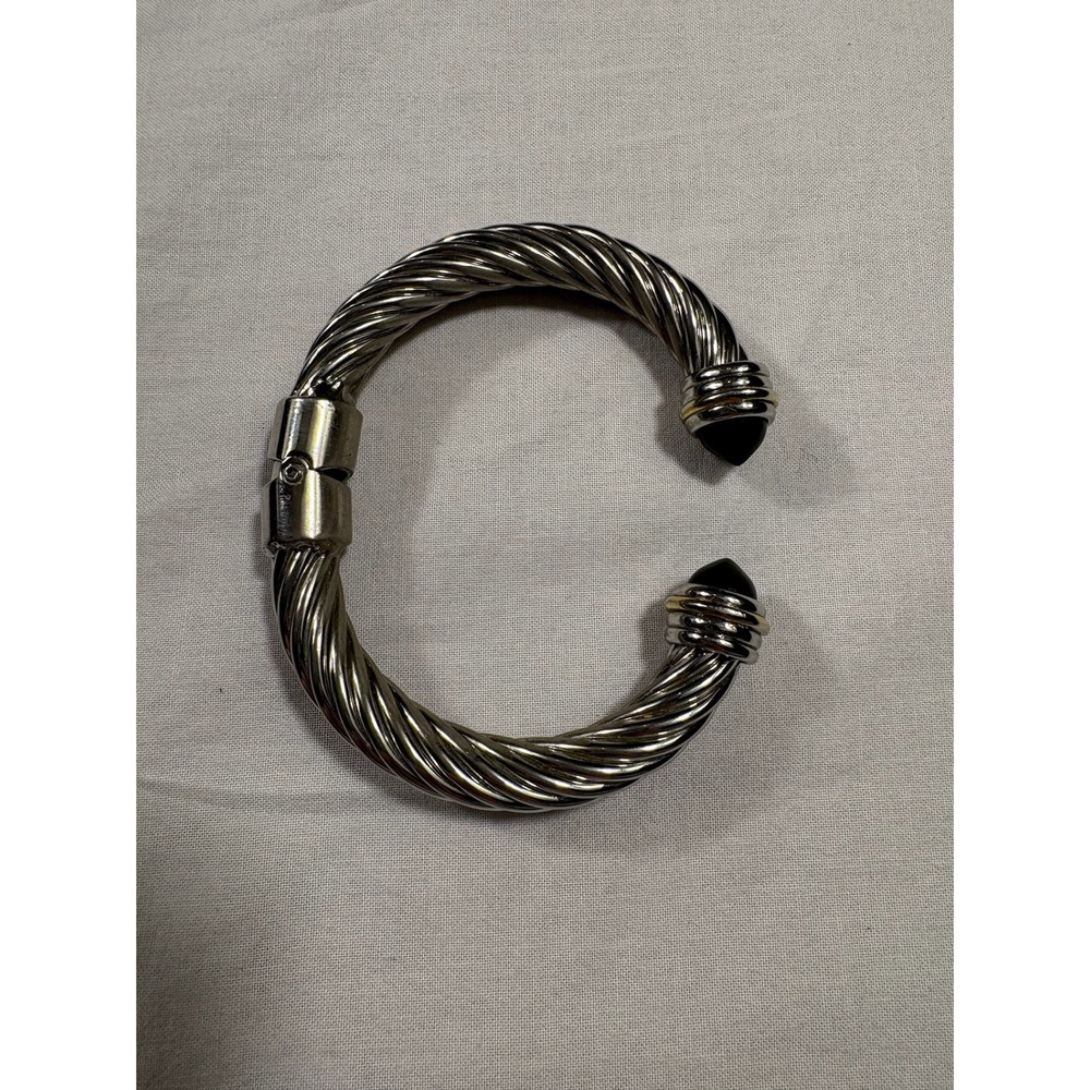 Silver Tone Twisted Cable Cuff Bangle Bracelet David Yurman Inspired